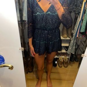 Teal and Navy lace romper